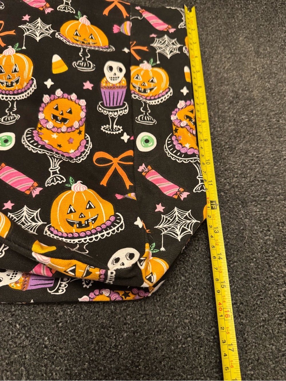 NWT- Halloween Tote Bag, Pumpkin Skeleton Candy Cotton Shoulder Bag, Spooky Cute - Picture 5 of 8